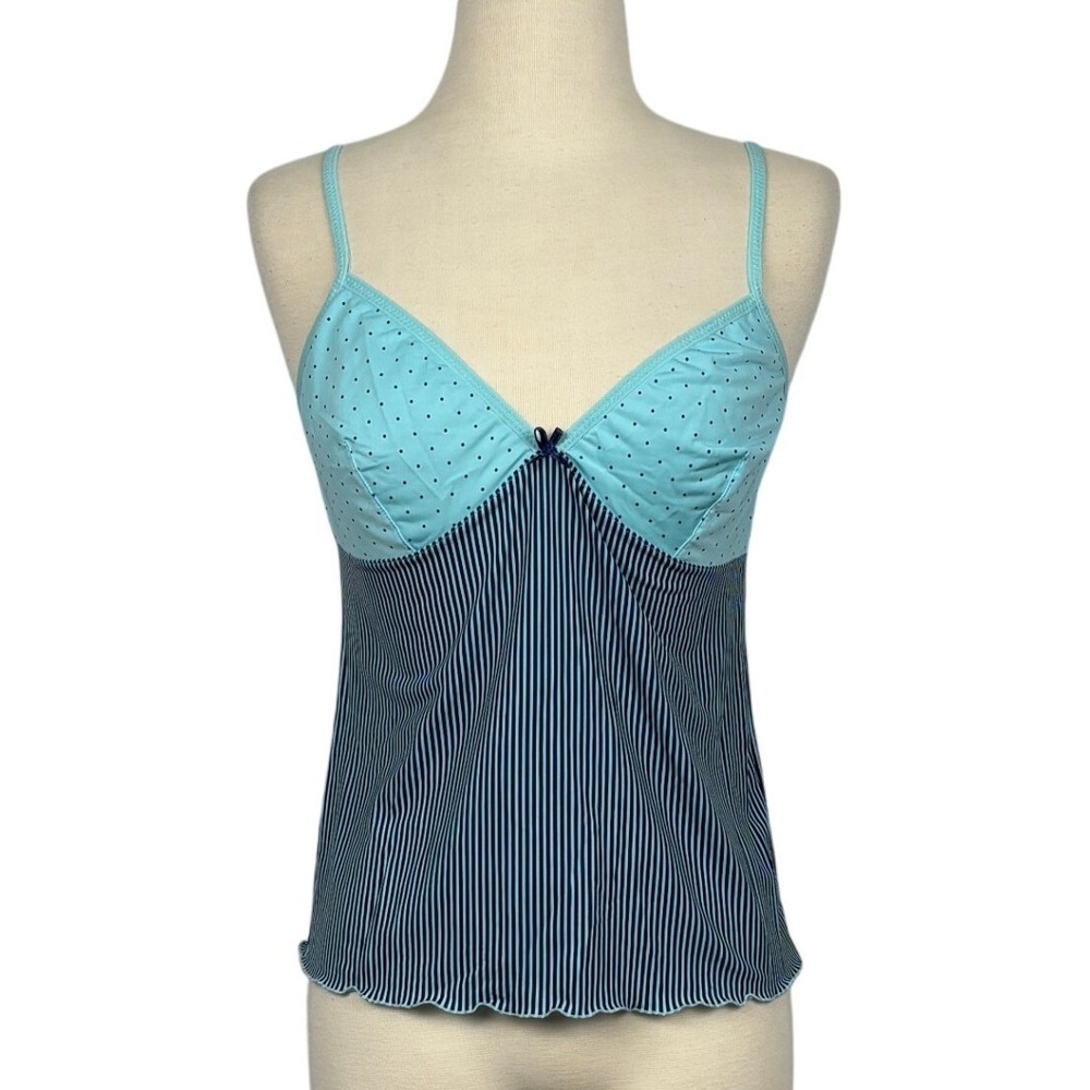 Blush Y2K Blue Striped Cami Top L Polka Dot Bust Stretch Babydoll Tank
